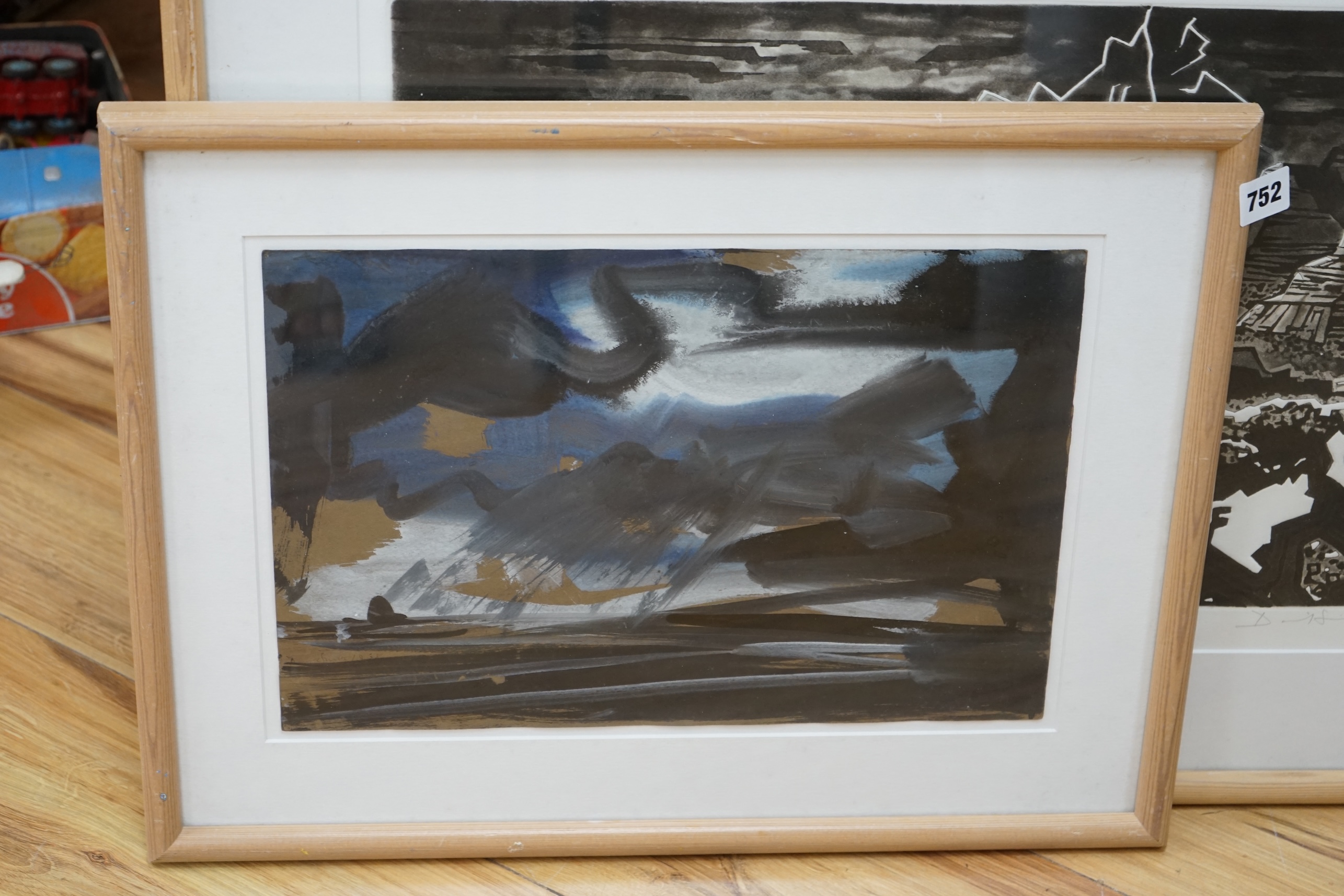 David Smith (British, 1930-1999), mixed media, Stormy landscape, signed, 26 x 38cm. Condition - good, Provenance; from the artists' studio. David Smith was born in Lowestoft and exhibited around the world. He wrote sever